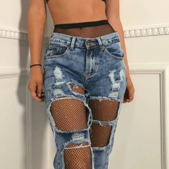 PACK OF 3 PAIRS!!! Black AB Crystal Rhinestone Mesh Fishnet Tights Pantyhose - Picture 2 of 9